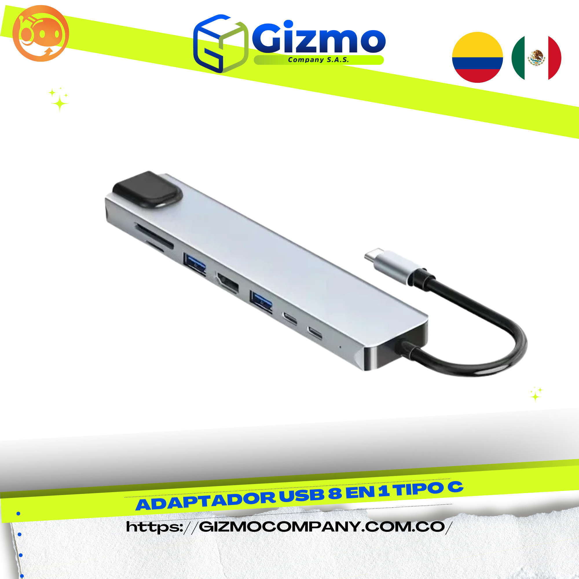 Adaptador Usb 8 en 1 Tipo C